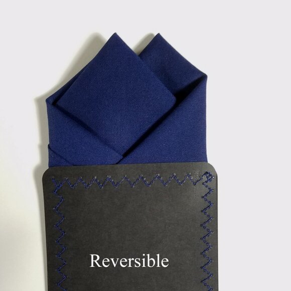 New - Dark Blue Cotton Pre-Folded Pocket Square Handkerchief Insert - Picture 7 of 7
